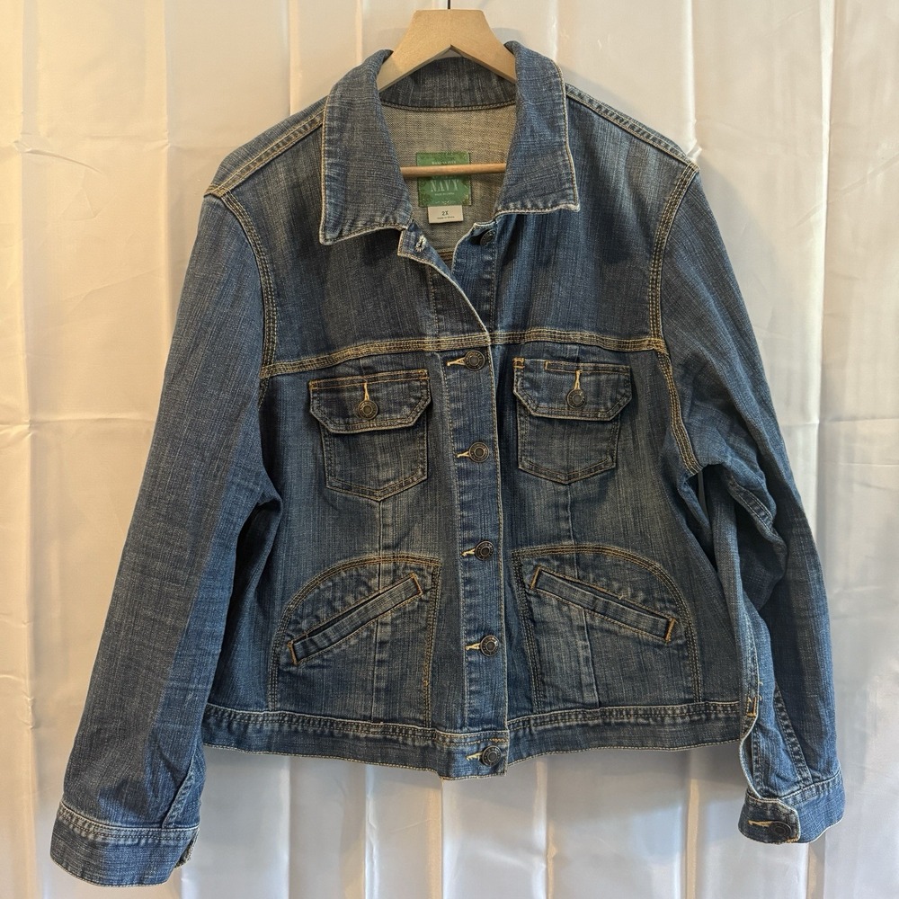 Old Navy Jean Jacket Womens Plus‎ 2X Denim Coat XXL Blue Trucker Button Up